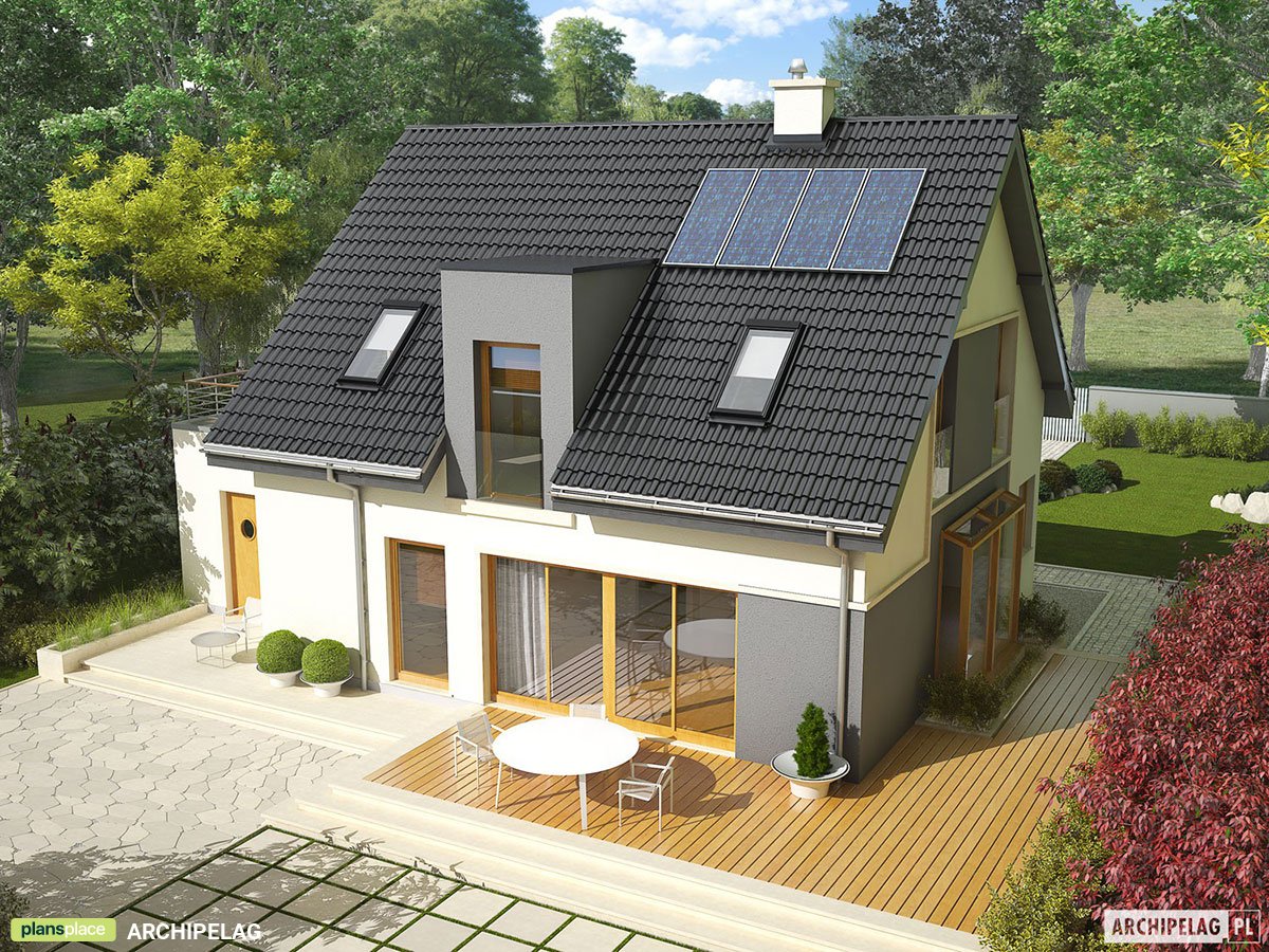 Mājas projekts ar mansardu 154 m²: 3 Guļamistabas, Darba istaba, 2 Vannasistabas, Garāža