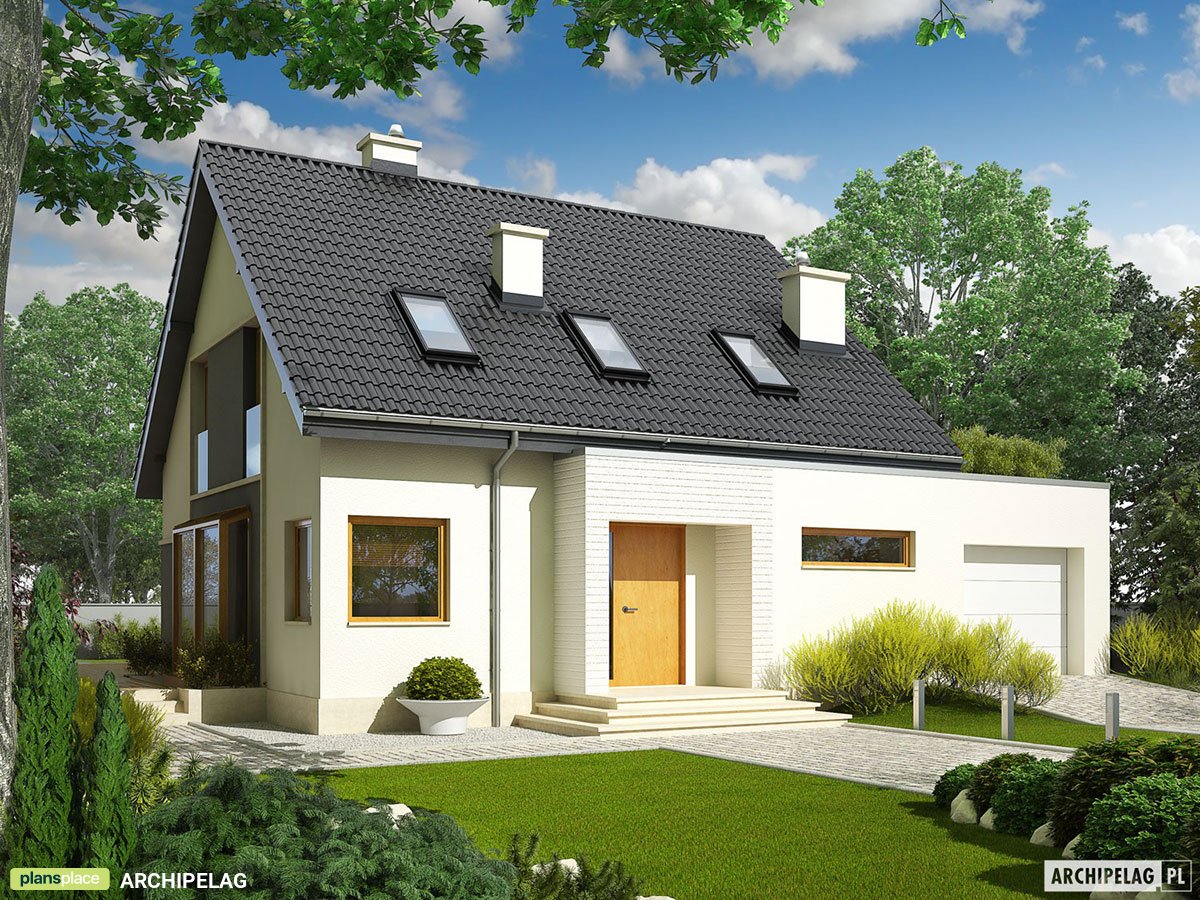 Mājas projekts ar mansardu 154 m²: 3 Guļamistabas, Darba istaba, 2 Vannasistabas, Garāža