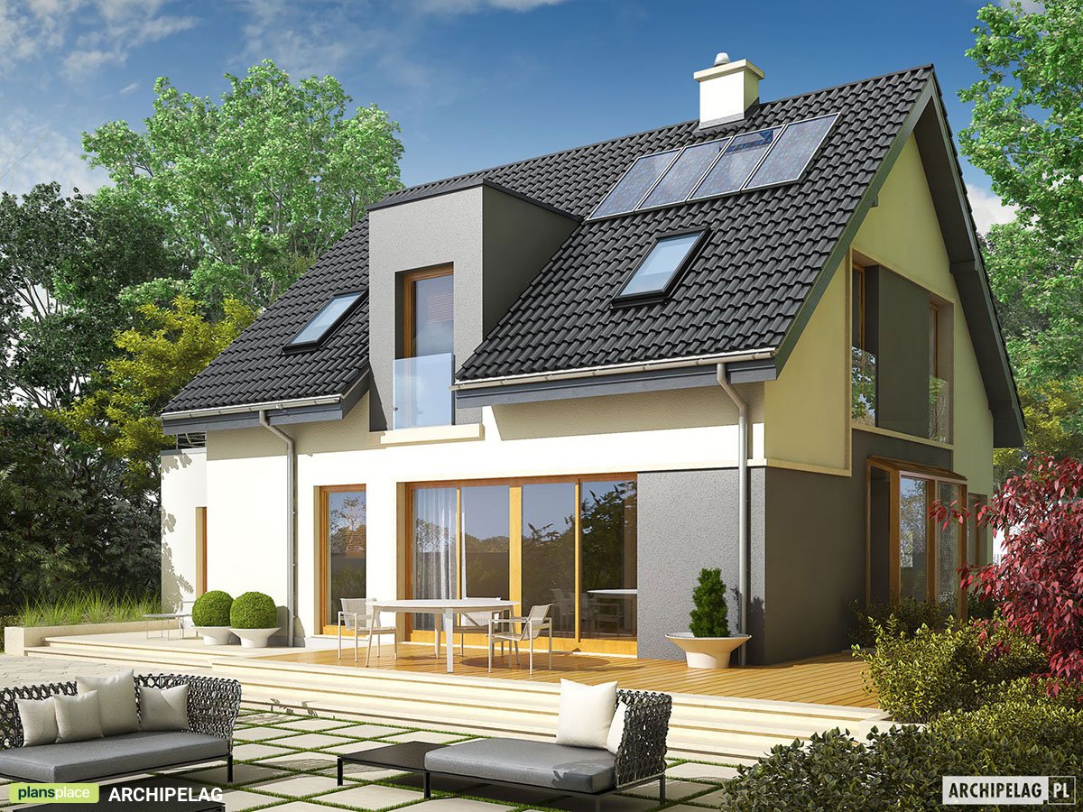 Mājas projekts ar mansardu 154 m²: 3 Guļamistabas, Darba istaba, 2 Vannasistabas, Garāža