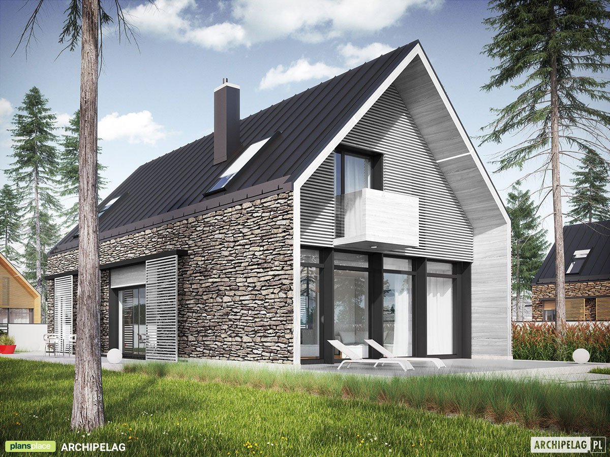 Mājas projekts ar mansardu 160 m²: 3 Guļamistabas, Darba istaba, 3 Vannasistabas, Atvērta virtuve, bez Garāžas