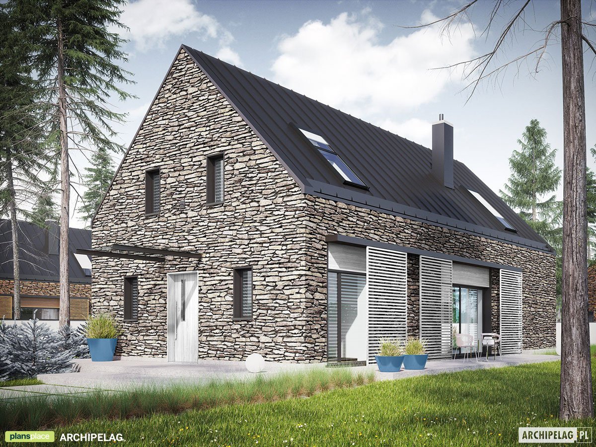 Mājas projekts ar mansardu 160 m²: 3 Guļamistabas, Darba istaba, 3 Vannasistabas, Atvērta virtuve, bez Garāžas