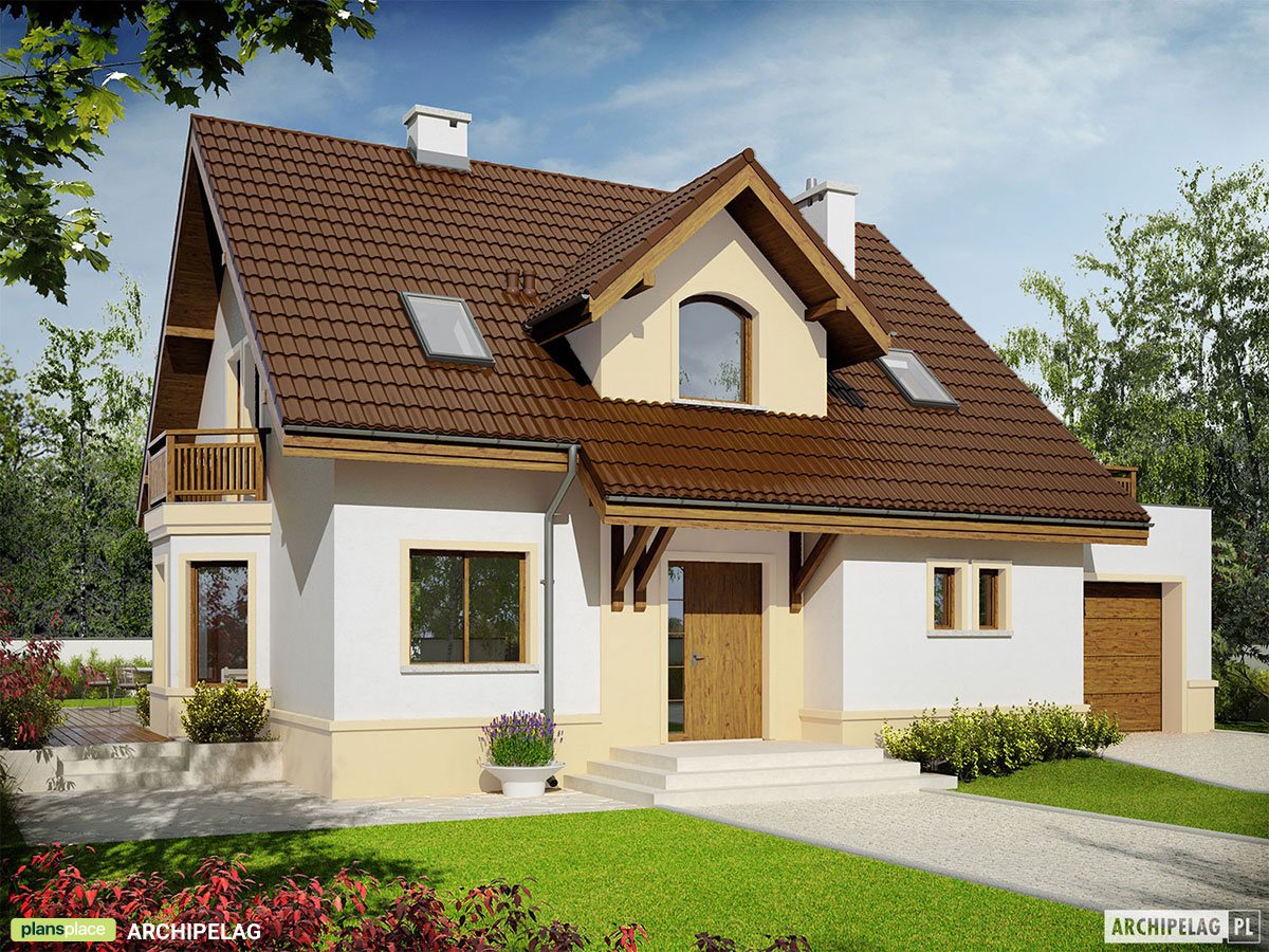 Mājas projekts ar mansardu 157 m²: 3 Guļamistabas, Darba istaba, 2 Vannasistabas, Garāža