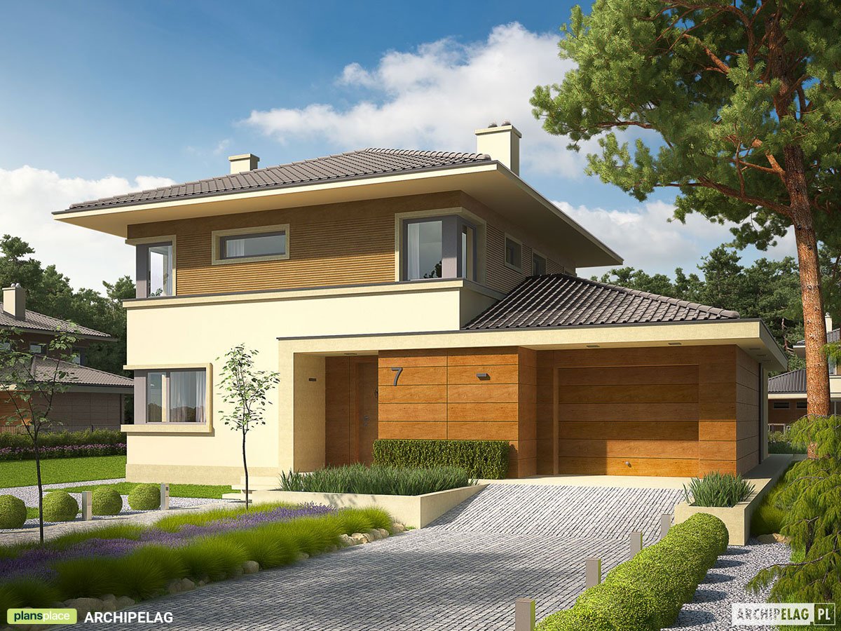 Divstāvu mājas projekts 161 m²: 3 Guļamistabas, Darba istaba, 2 Vannasistabas, Atvērta virtuve, Garāža