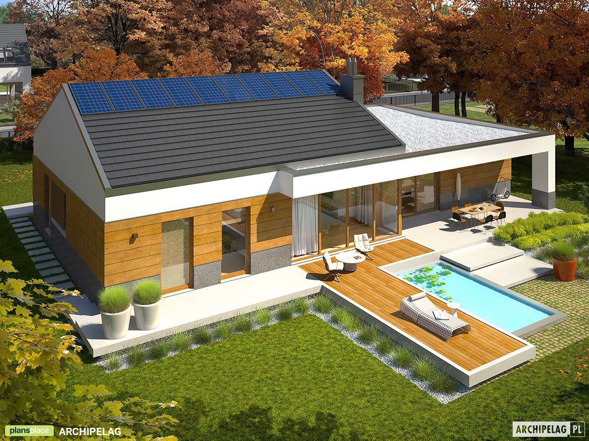 Vienstāva mājas projekts 183 m²: 3 Guļamistabas, Darba istaba, 3 Vannasistabas, Garāža