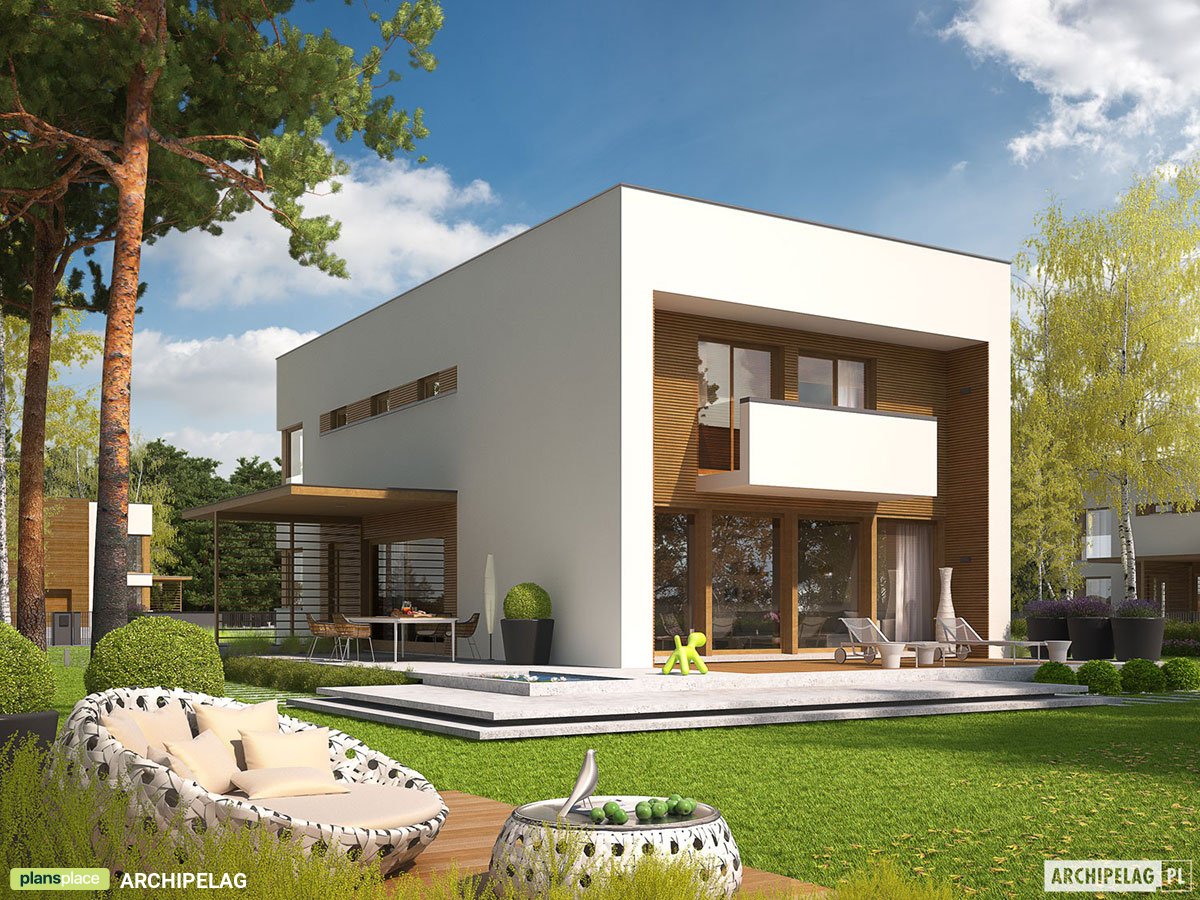 Flat Roof Plan with 1-Car Garage and Master Suite Upstairs