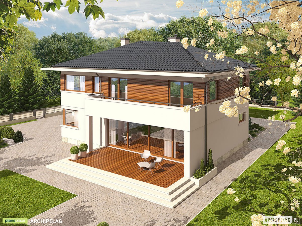 Divstāvu mājas projekts + pagrabu 368 m²: 4 Guļamistabas, Darba istaba, 4 Vannasistabas, Atvērta virtuve, Garāža