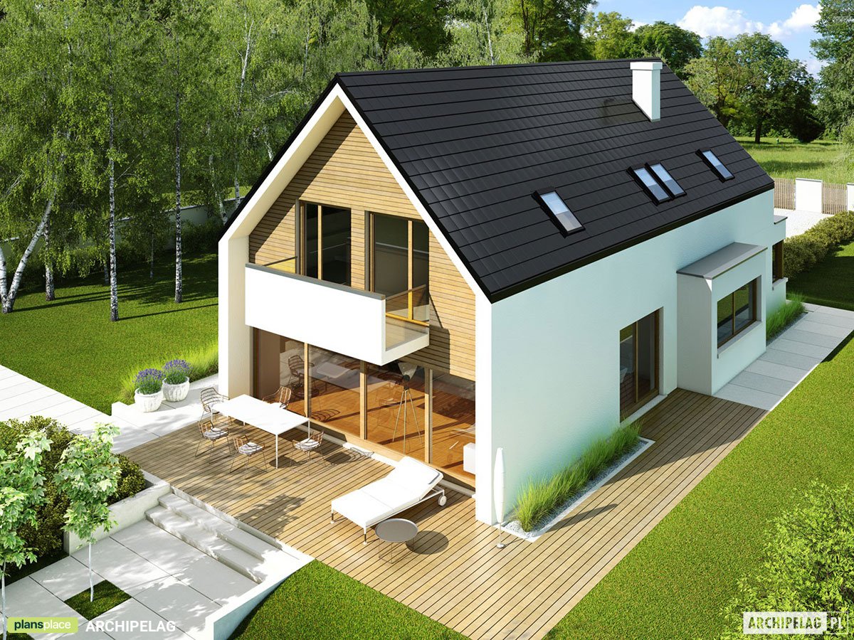 Mājas projekts ar mansardu 195 m²: 3 Guļamistabas, Darba istaba, 3 Vannasistabas, Garāža