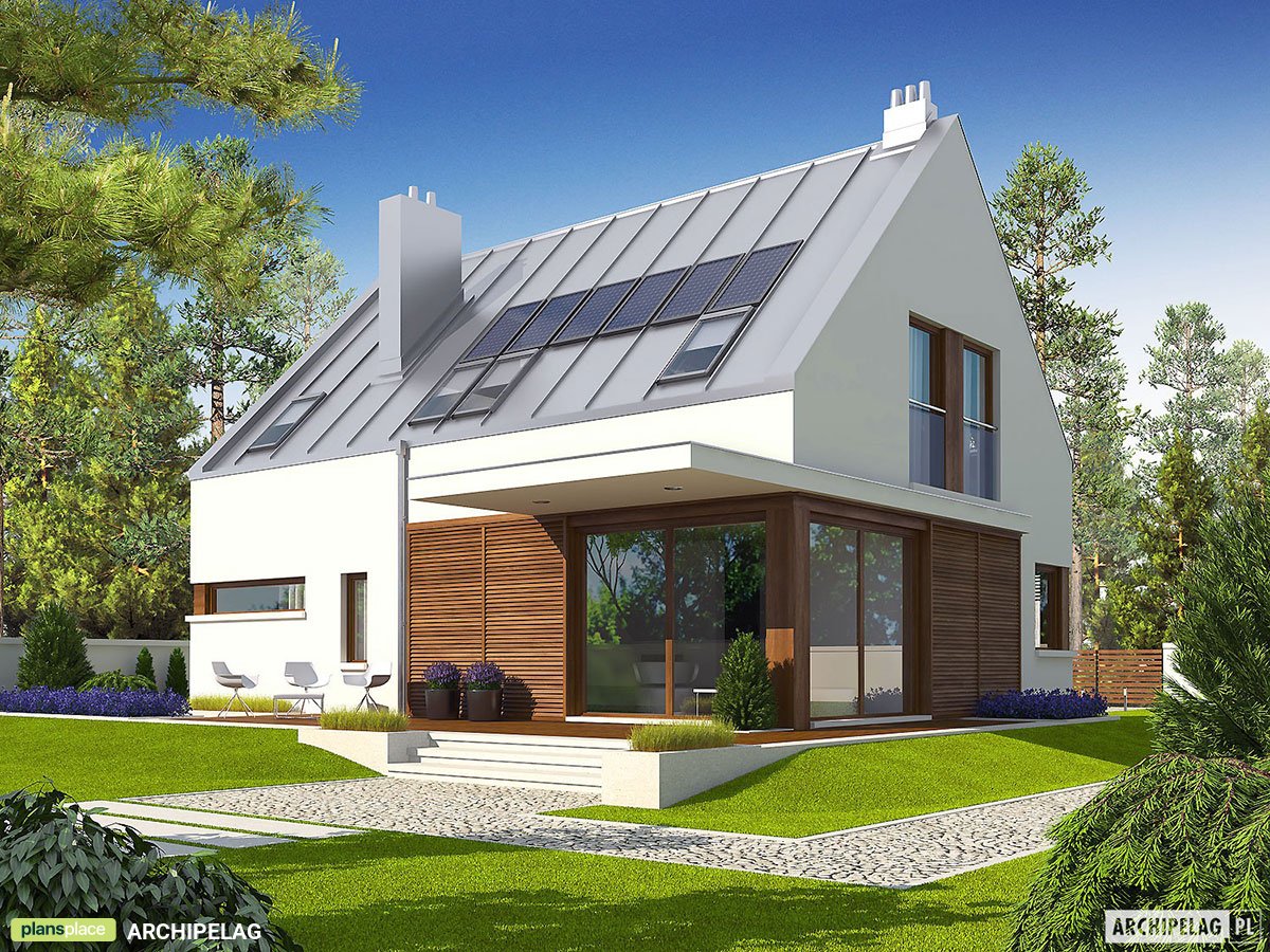 Mājas projekts ar mansardu 140 m²: 4 Guļamistabas, 2 Vannasistabas, Garāža