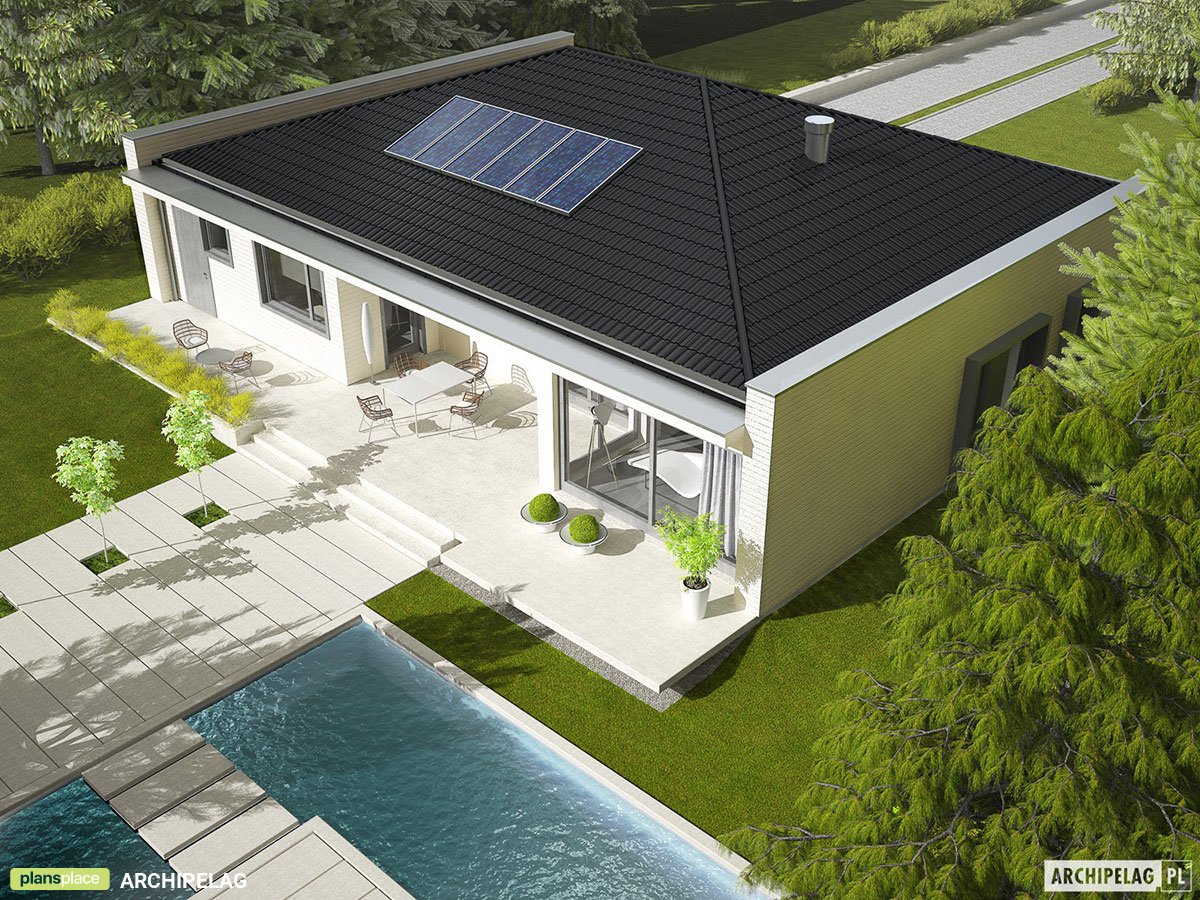 Vienstāva mājas projekts 154 m²: 3 Guļamistabas, Darba istaba, 2 Vannasistabas, Atvērta virtuve, Garāža