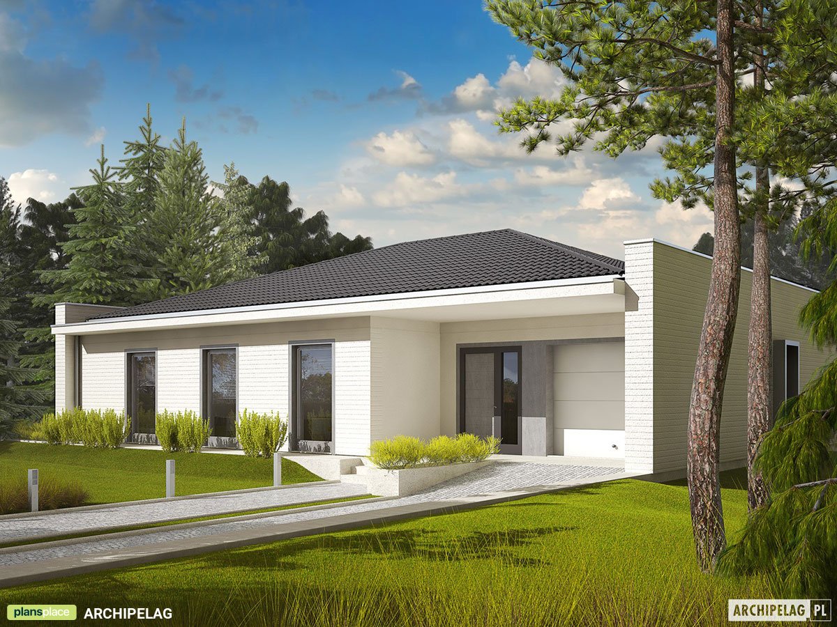 Vienstāva mājas projekts 154 m²: 3 Guļamistabas, Darba istaba, 2 Vannasistabas, Atvērta virtuve, Garāža
