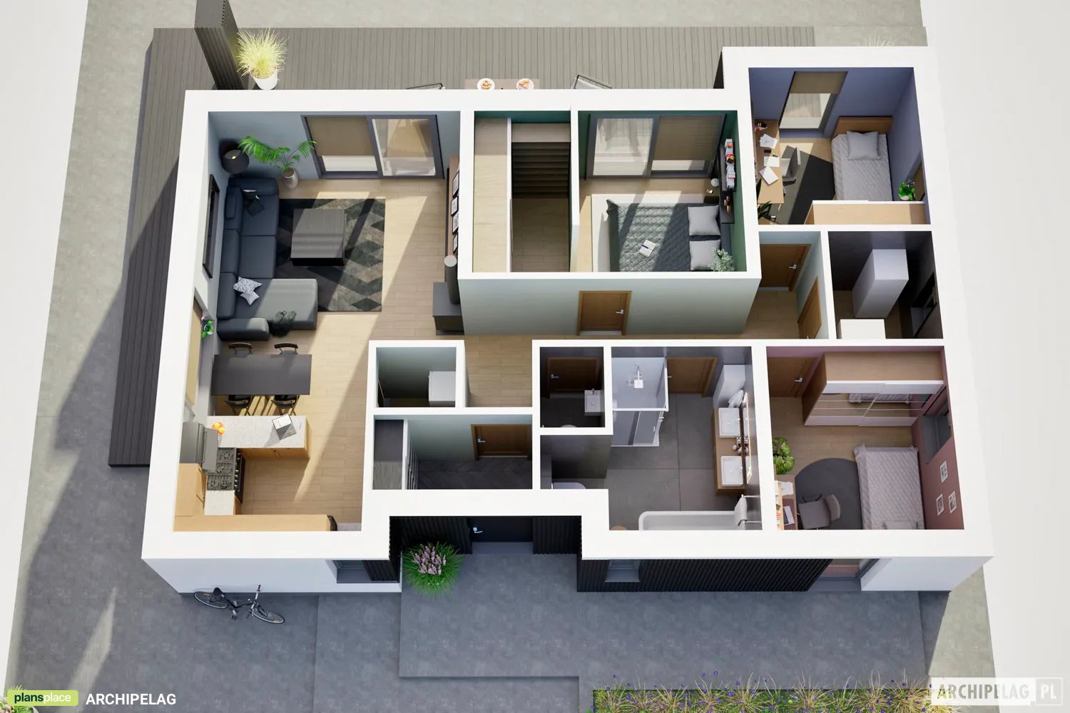 Vienstāva mājas projekts 94 m²: 3 Guļamistabas, 2 Vannasistabas, Atvērta virtuve, bez Garāžas
