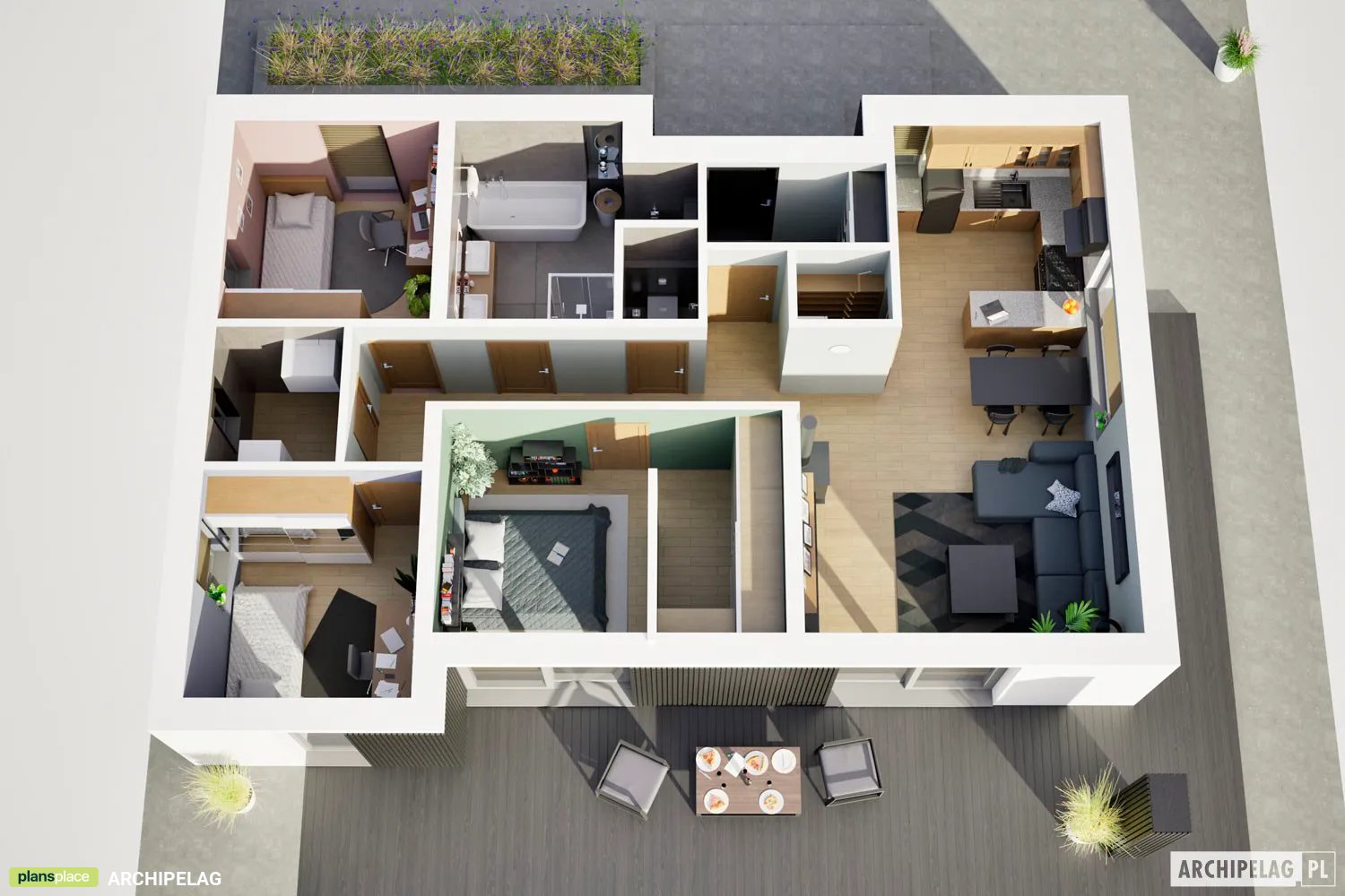 Vienstāva mājas projekts 94 m²: 3 Guļamistabas, 2 Vannasistabas, Atvērta virtuve, bez Garāžas