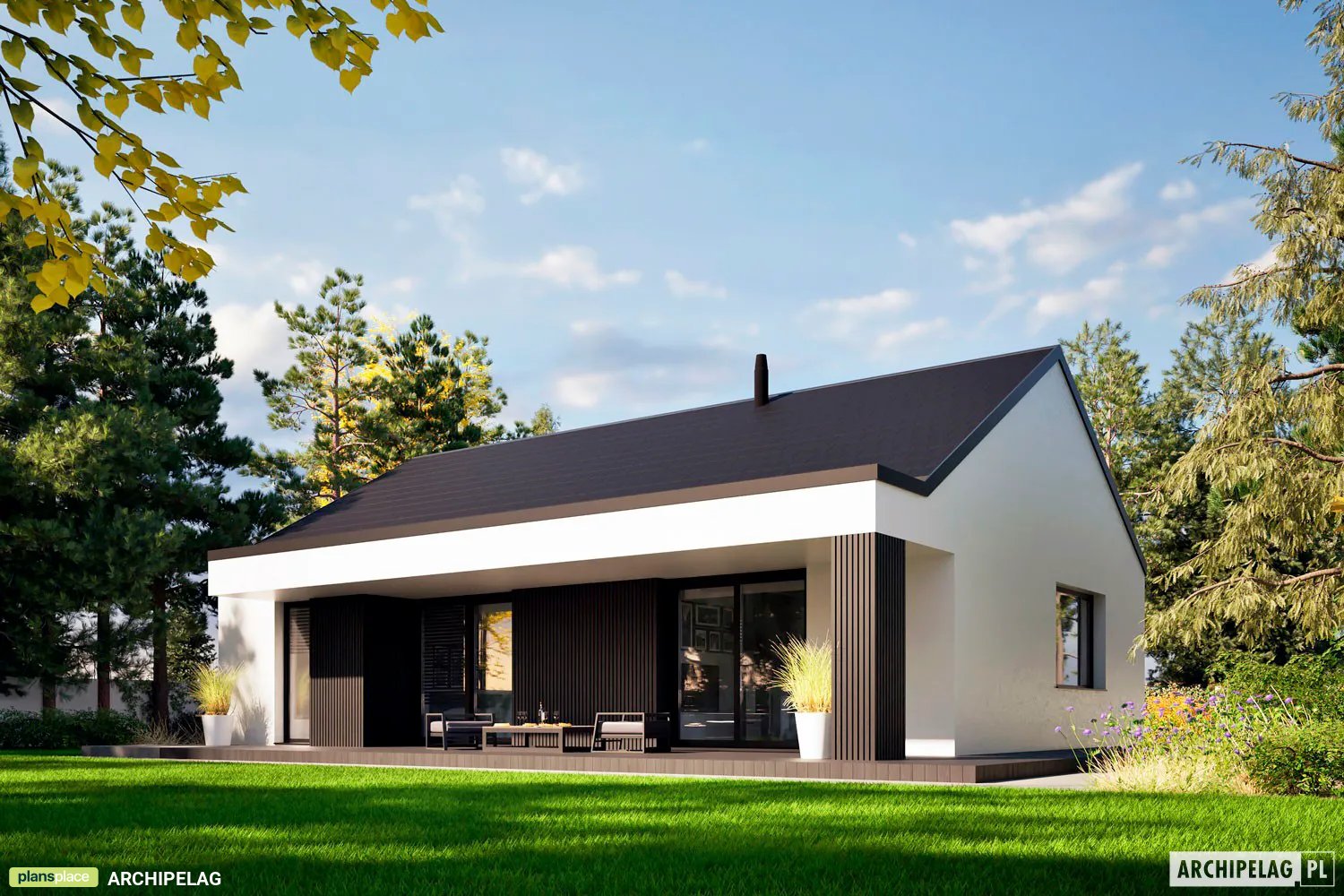 Vienstāva mājas projekts 94 m²: 3 Guļamistabas, 2 Vannasistabas, Atvērta virtuve, bez Garāžas