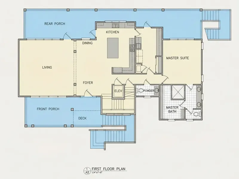 1. stāvs 9 – Trīsstāvu mājas projekts 341 m², 5 Guļamistabas — 96890R