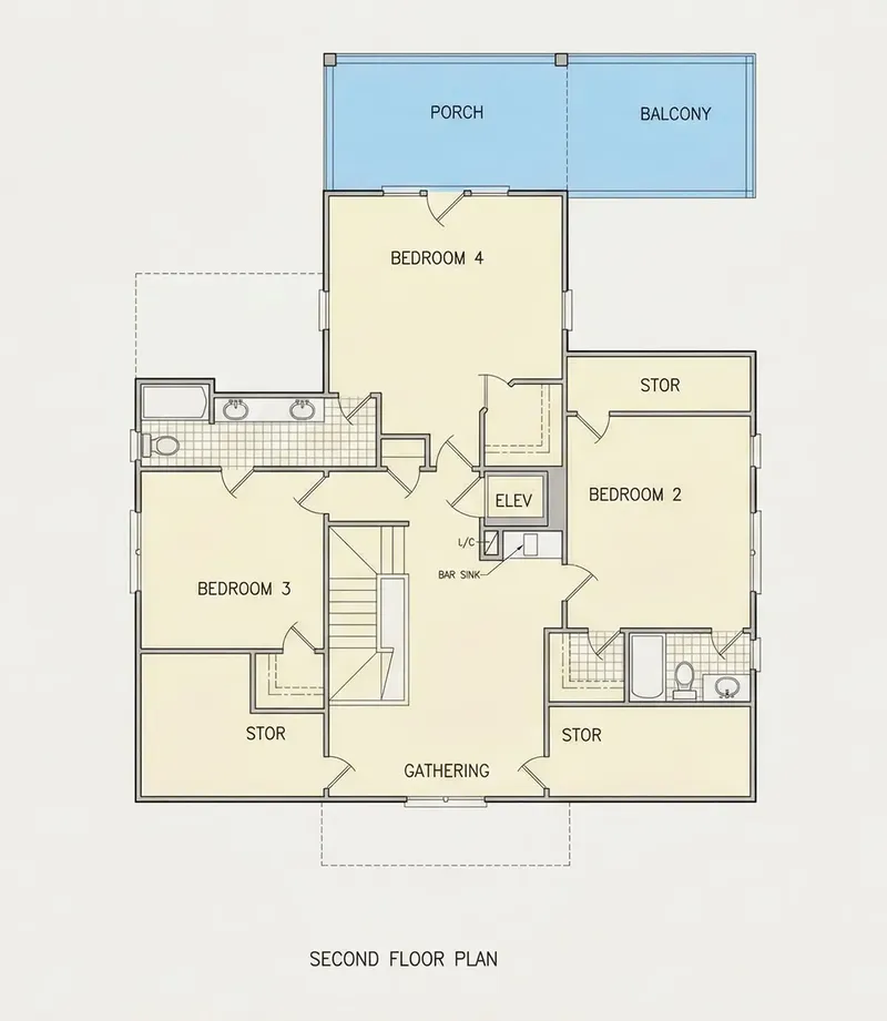 2. stāvs 26 – Trīsstāvu mājas projekts 306 m², 4 Guļamistabas — 47749R