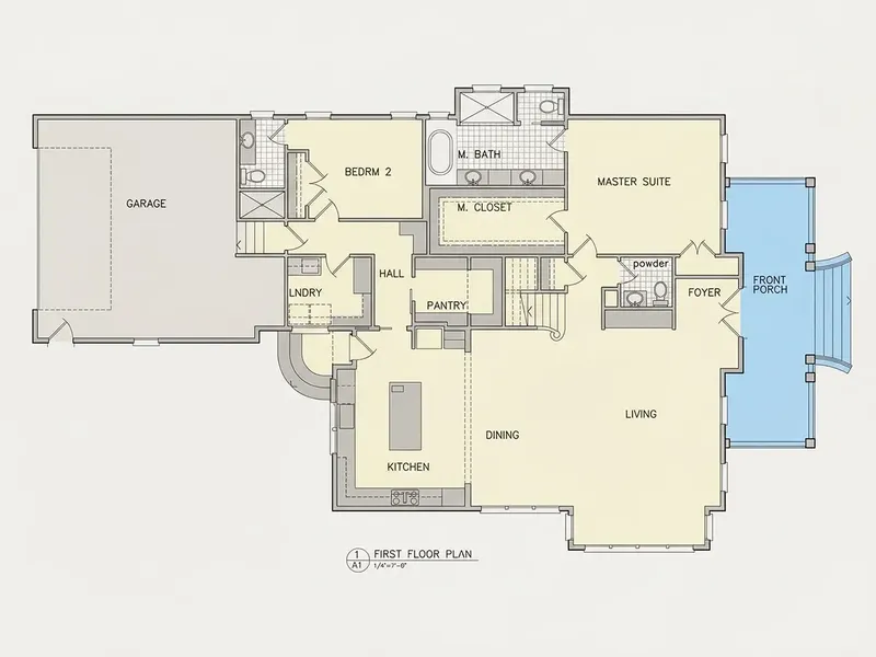 1. stāvs 11 – Divstāvu mājas projekts 396 m², 3 Guļamistabas — 68310R