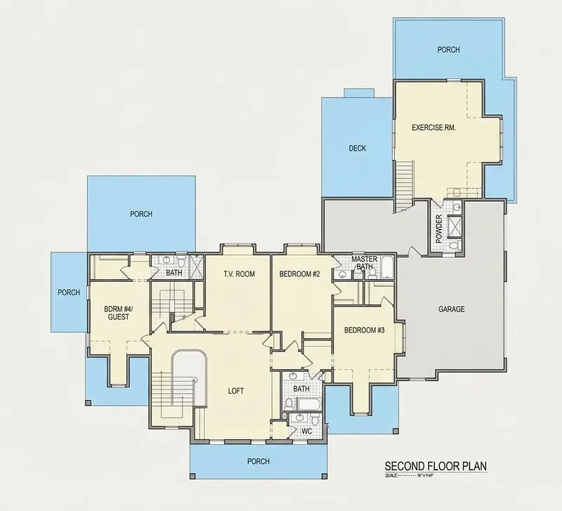 2. stāvs 21 – Trīsstāvu mājas projekts 522 m², 4 Guļamistabas — 95085R