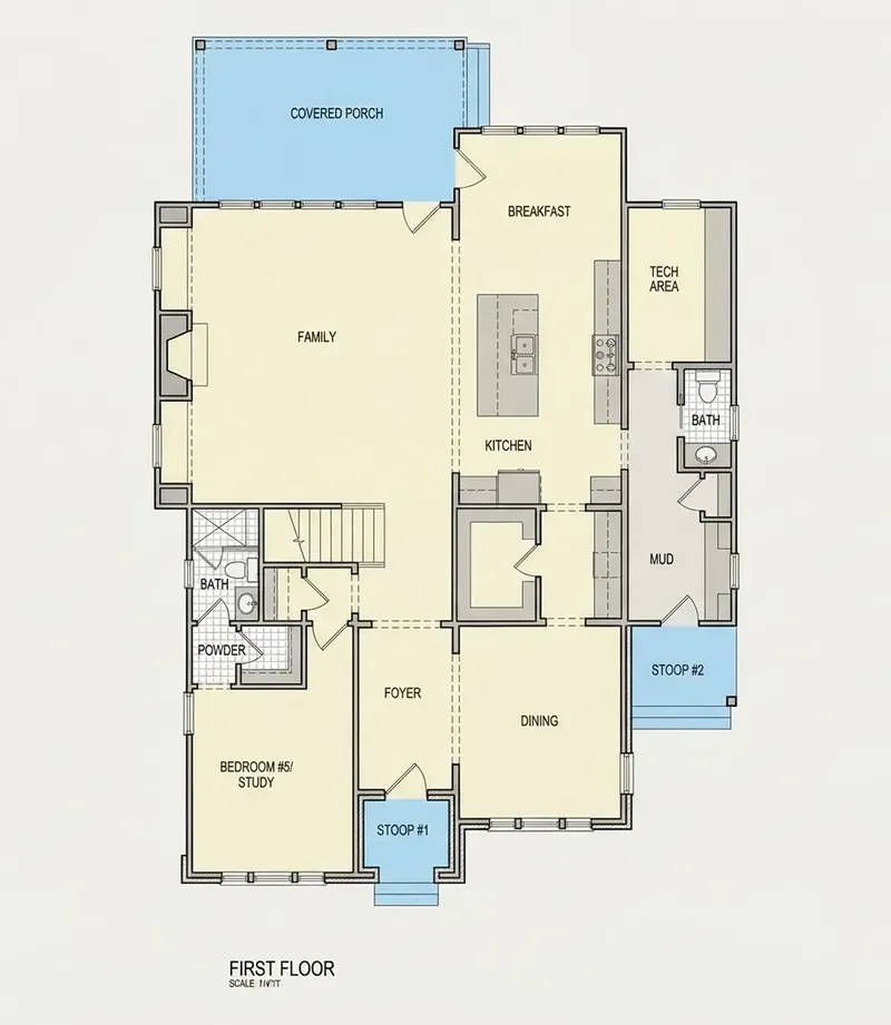 1. stāvs 21 – Divstāvu mājas projekts 409 m², 5 Guļamistabas — 30387R
