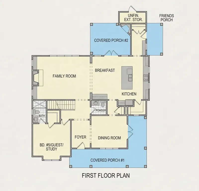 1. stāvs 9 – Divstāvu mājas projekts 164 m², 5 Guļamistabas — 44546R