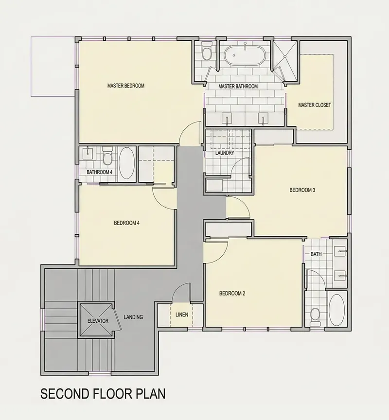 2. stāvs 26 – Trīsstāvu mājas projekts 351 m², 5 Guļamistabas — 70598R