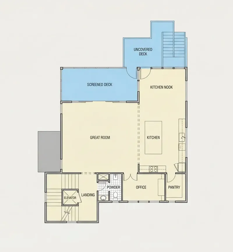 1. stāvs 25 – Trīsstāvu mājas projekts 351 m², 5 Guļamistabas — 70598R