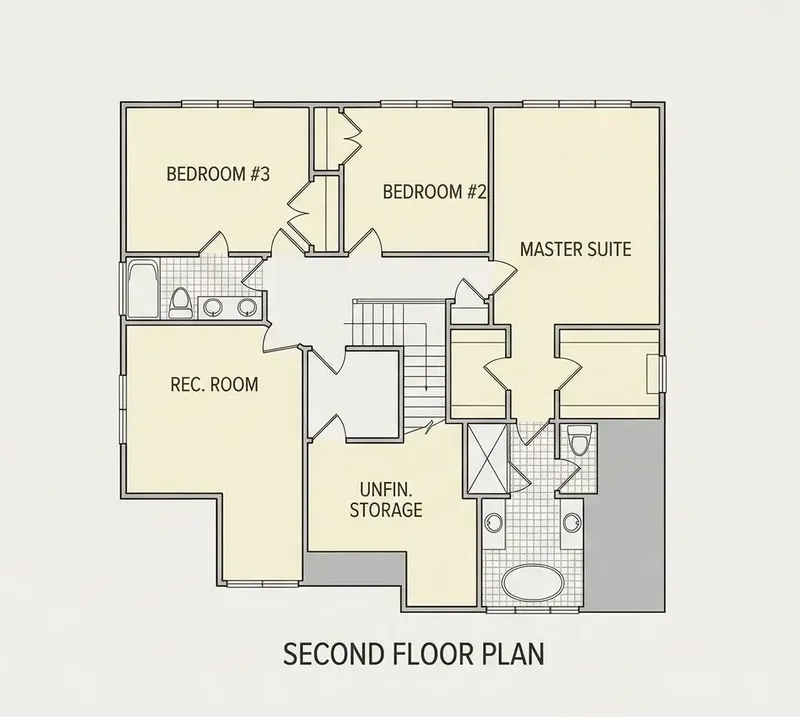 2. stāvs 9 – Divstāvu mājas projekts 223 m², 4 Guļamistabas — 46774R