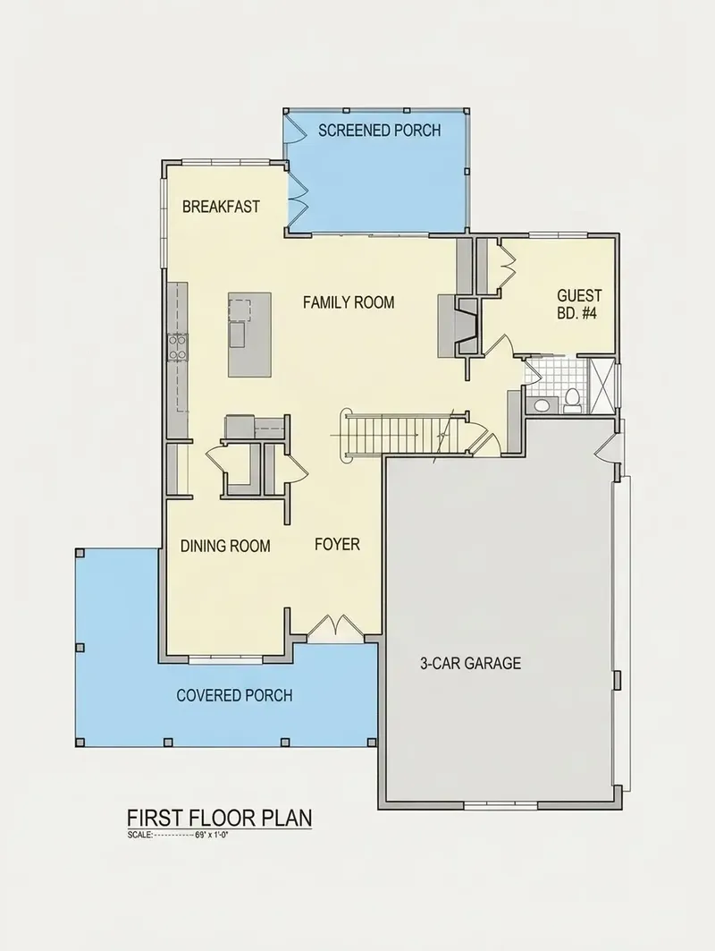 1. stāvs 9 – Trīsstāvu mājas projekts 293 m², 5 Guļamistabas — 54803R