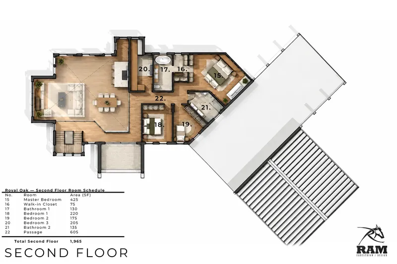 2. stāvs 15 – Mājas projekts ar mansardu 647 m², 5 Guļamistabas — 80207R